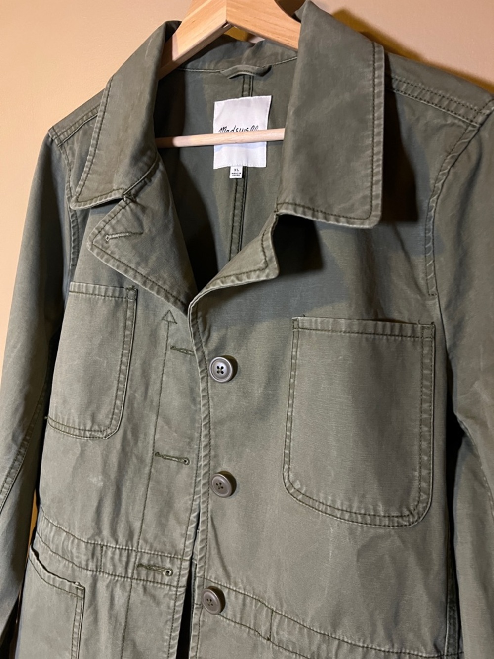 Madewell Distressed Olive Green Utility Field Jacket Blazer Womens size XL - Picture 6 of 16
